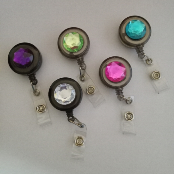 Hand Crafted Accessories - NEW Retractable ID Badge holder with faux gemstone